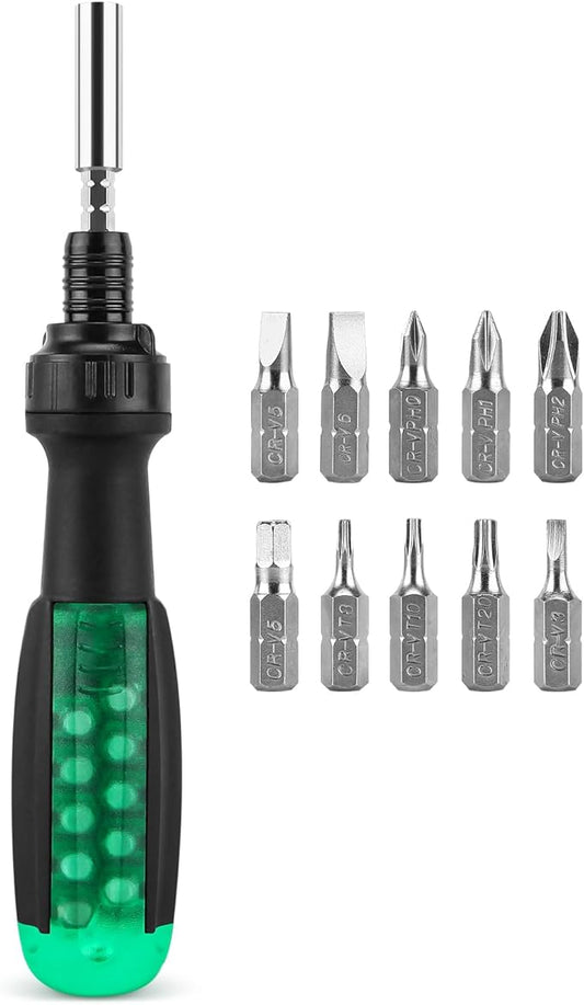 10-in-1 Ratchet Screwdriver Set - Precision Multi-bit Slotted/Pozi/Torx Screw Drivers