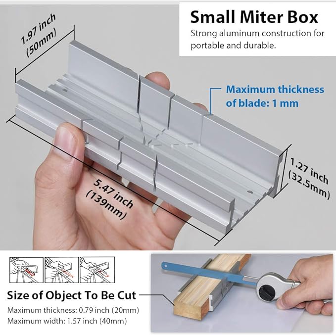 FIRSTINFO H5442 Metal Small Aluminum Miter Box 5.5 Inch Small Tiny Mitre Box for Manual Saw for Hand Saw 3 Cutting Angles