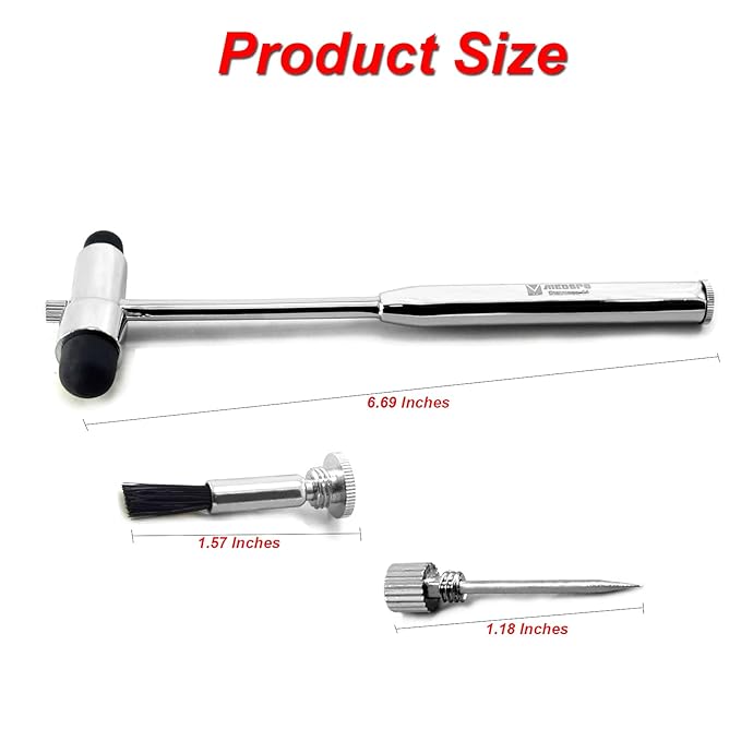 MEDSPO Professional Medical Reflex Hammer | Neurological Diagnostic | Surgical Taylor Percussion | Rubber Head | Neurological Neuro Instruments Tools (Reflex Hammer with Pin Brush)