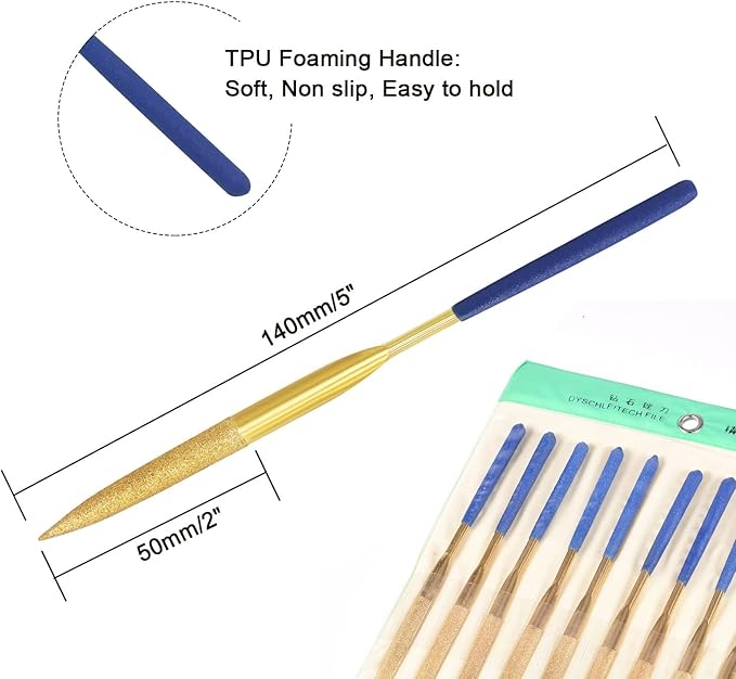 10 PCS Diamond Needle File (3×140mm) 150 Grit Titanium Coated Mini Metal Files Half Round Files for Precision Metal File Work Miniature DIY Jewelers/Glass/Ceramic