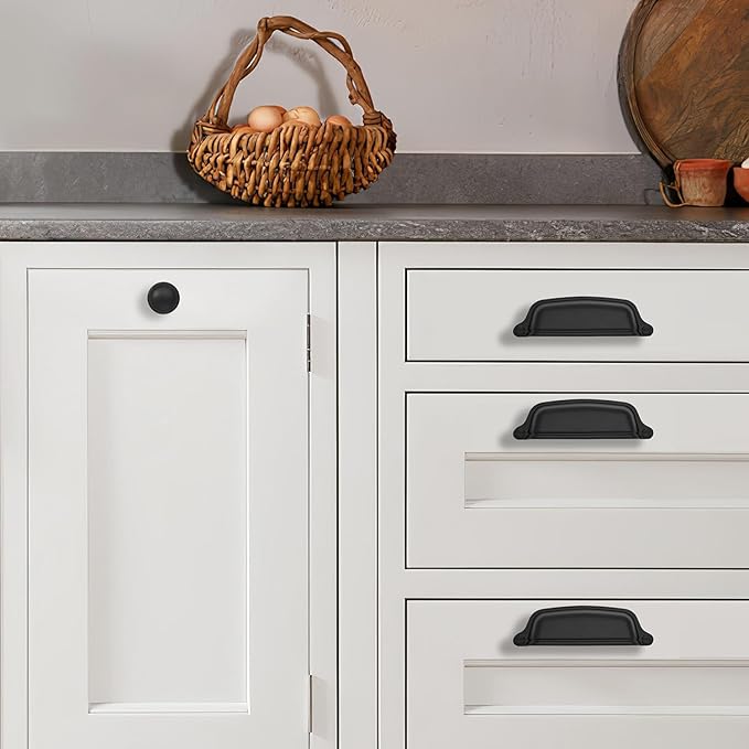 Khtumeware 10 Pack Large Cabinet Knobs - Matte Black, 1-3/4 inch (44 mm) Diameter, Heavy Duty Zinc Knobs for Kitchen Drawer Pulls and Dresser Drawers