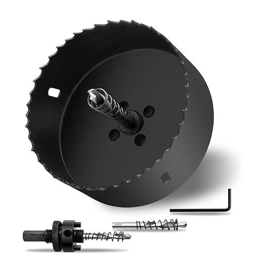 4.52" 訝?15mm Hole Saws with Heavy Duty Arbor HSS Bi-Metal Hole Cutter Drill Bit for Wood Cornhole Boards Plastic Drywall Metal Fiberboard(Black)