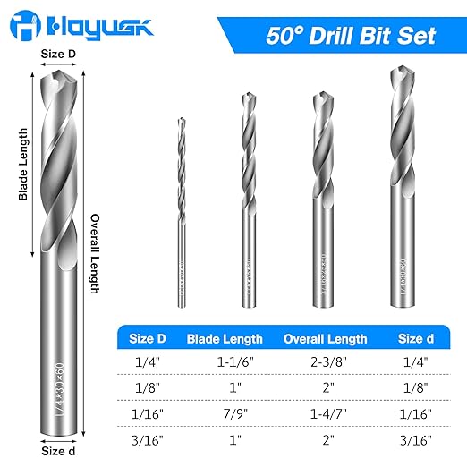 Drill Bit Set 4 Pcs Solid Carbide Drill Bits, 1/8" 1/4" 1/16" 3/16" Tungsten Carbide Drill Bits, Metal Drill Bit Set for Aluminum Alloy Copper Steel Hardened Steel Cast Iron
