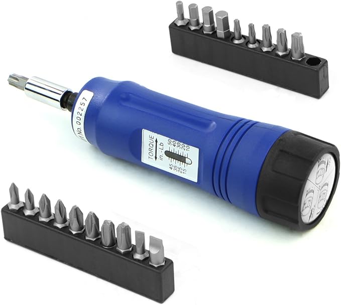 Stark USA 21pcs Adjustable Torque Screwdriver 1/4" inch Drive with Inch/Pounds Precision Measurement Shank 10-50 in/lb Bits Set & Storage Case