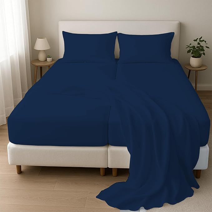 Split Queen Sheets for Adjustable Beds 5-Piece Split Queen Sheet Set, 800 Thread Count 100% Egyptian Cotton,15" Deep Pocket Adjustable Bed Sheets, Navy Blue Solid