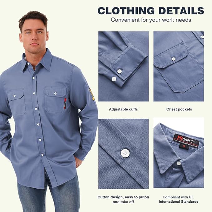 SKSAFETY 7oz FR Shirts for Men, Welding Shirt Hi Vis Flame Resistant 100% Cotton Fire Retardant Longsleeve Shirt CAT2