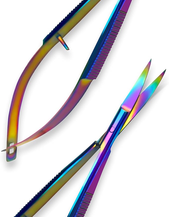 Bandage, Castroviejo, & Iris Scissors, & Kelly, & Mosquito Forceps Rainbow - Stainless Steel, DIY Crafting Scissors and Forceps Multicolors (Castroviejo Scissors, 4.5 inches Curved)