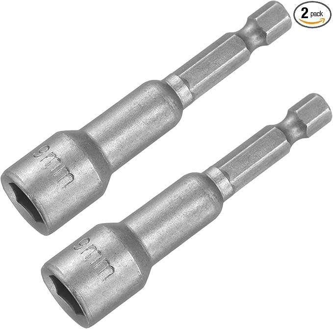 uxcell 9mm Magnetic Hex Socket 65mm/2.56", 1/4" Hex Shank Magnetic Power Nut Driver Set CR-V Quick-Release Extensions for Impact Drill Nut Setters Socket Wrench Screw, 2 Pcs