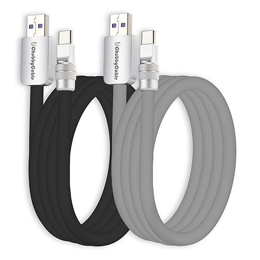 chubbycable Couple Chubby 2-Pack 120W USB C Cable Extra Thick Silicone Fast Charging Cable Compatible with iPhone 17-15 Series iPad Galaxy Series, Black+Gray, USB-A to Type-C, 8.2FT