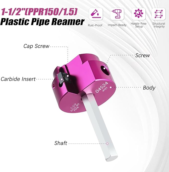PVC Pipe Reamer Kit 1 PCS 1-1/2"(PPR150) for SCH 40 CPVC & ABS Plastic Fittings ??Fits 1/2" Drills with 3/8" Hex Shaft ??Ideal for Exhaust, Drain & Water Pipe Cleaning, Durable & Heavyduty