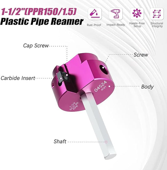 PVC Pipe Reamer Kit 1 PCS 1-1/2"(PPR150) for SCH 40 CPVC & ABS Plastic Fittings ??Fits 1/2" Drills with 3/8" Hex Shaft ??Ideal for Exhaust, Drain & Water Pipe Cleaning, Durable & Heavyduty