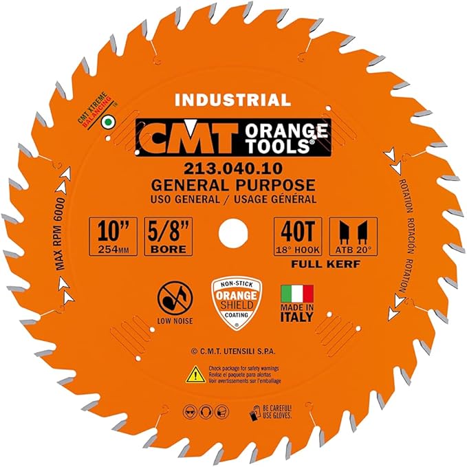 CMT 213.040.10 10-Inch Diameter 40 Teeth 5/8-Inch Bore Industrial General Purpose Saw Blade