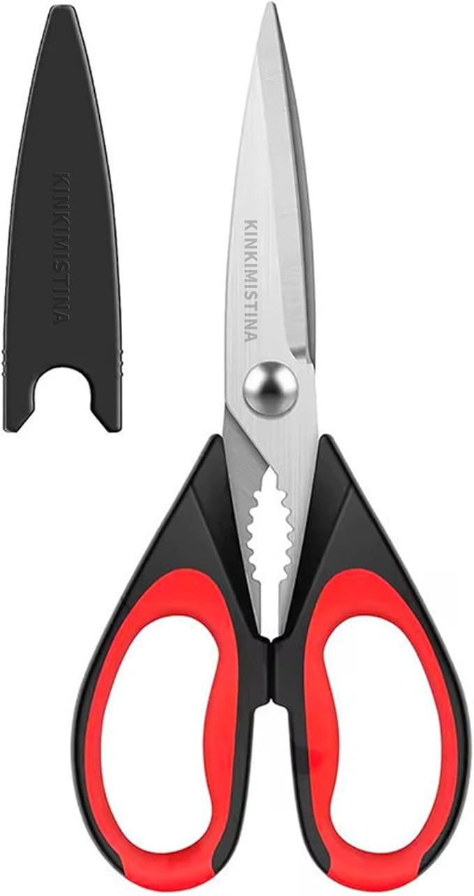 All-Purpose Kitchen Shears, Heavy Duty Stainless Steel Scissors with Protective Sheath, Dishwasher Safe, Soft Grip Comfort Handle, 8.72 Inch, Multi-Purpose Food & Meat Poultry Cutting Tool for Home