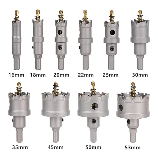 10PCS Carbide Hole Saw Kit, 16??3mm Metal Hole Cutter with Pilot Drill, Holesaw for Hard Metal, Stainless Steel, Iron, Mild Steel, Aluminium, Alloy, Plastic, Fiberglass