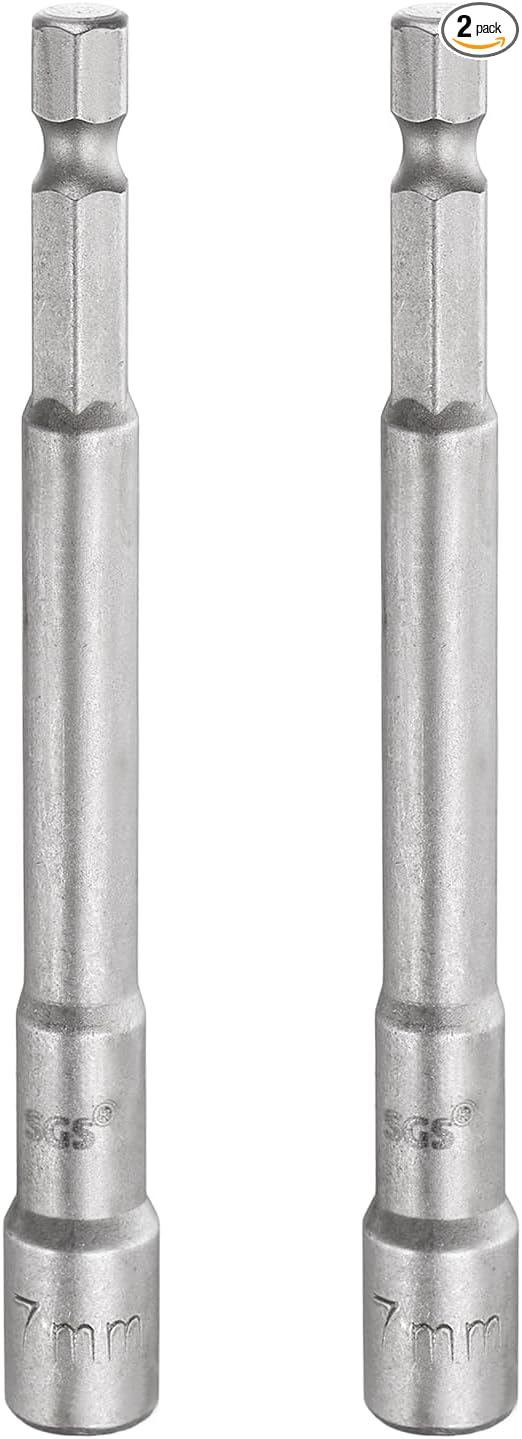 HARFINGTON 2pcs Nut Driver Drill Bit 7mm Metric Socket 1/4" Hex Shank 3.94" (100mm) Long Magnetic 6-Point Sockets Quick Change CR-V Steel Bolt Setters for Power Drill Drivers