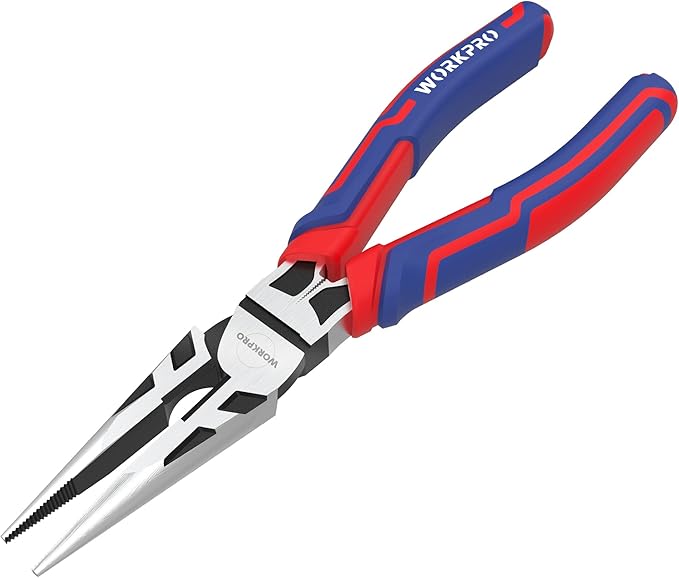 WORKPRO Premium 8??Needle Nose Pliers, Paper Clamp Precision, Heavy-Duty CRV Steel, Large Soft Grip with Wire Cutter, Long Nose Cutting Pliers, W031269