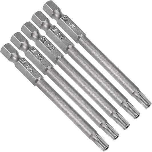 uxcell 5 Pcs T25 Magnetic Torx Screwdriver Bits, 1/4 Inch Hex Shank 3-inch Length S2 Security Tamper Proof Screw Driver Kit Tools