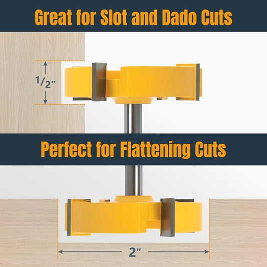 POWERTEC Slab Flattening Router Bit, CNC and Surfacing Router Bit 1/4 Shank, 2" Diameter, 1/2" Cutting Depth, Router Planer Bit - Perfect for Spoilboard Surfacing, Wood Milling Planing - 2PK, 73056-P2