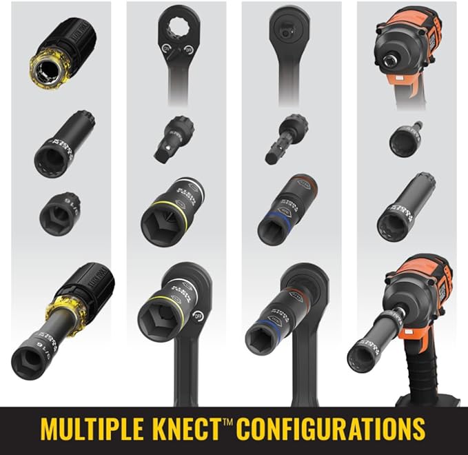 Klein Tools 32500HDRT KNECT Ratcheting Screwdriver, Multi-Bit Screwdriver / Nut Driver, Impact Rated 11-in-1 Tool with Phillips, Slotted, Square and Torx Tips