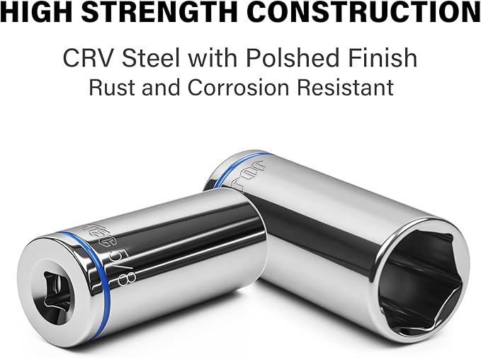 1/4" Drive SAE Master Socket Set, 13-Piece Deep Hex Socket Set (1/8" - 5/8"), Cover Most Commonly Sizes, 6 Point, Chrome Vanadium Steel with Molded Case
