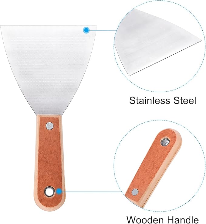 PATIKIL 4" Putty Knife, Carbon Steel Blade Scraper Tool with Wooden Handle for Repairing Wall Paint Stripping Removing Wallpaper