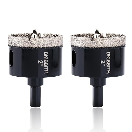 2" Diamond Hole-Saw Bits with Pilot Drill Bit - 2pc 2 in Diamond Tipped Tile Hole Saws with Guiding Bit for Accurate Drilling, for Porcelain Tile Ceramic Pottery Granite Stone Glass Bottles 50mm