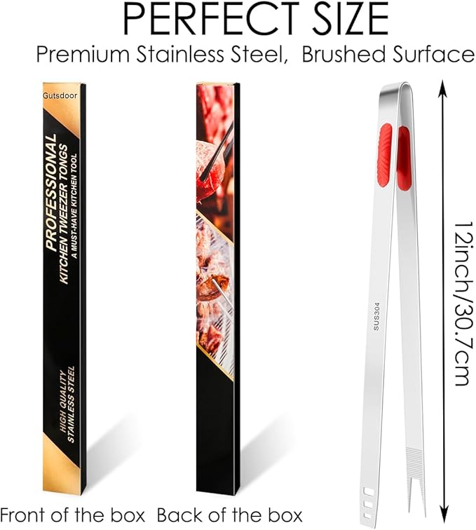 Gutsdoor 12-Inch Professional Kitchen Tweezers Stainless Steel Grill Tongs for BBQ, Grilling, Camping and Home Cooking Multi-Use Precision Cooking Tweezers for Outdoor Grill & Home Kitchens
