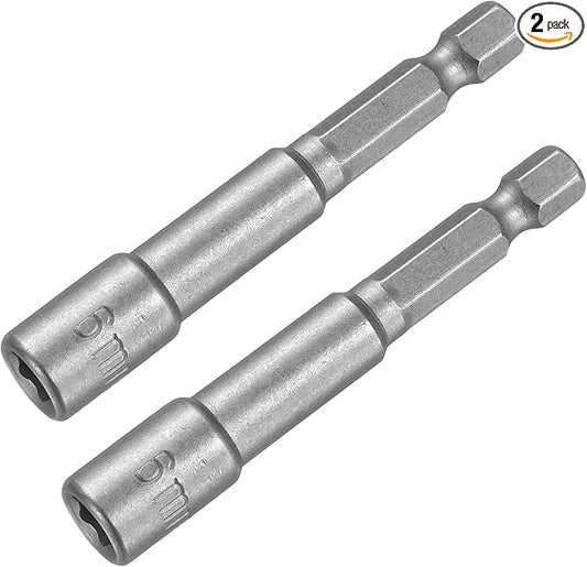 uxcell 6mm Magnetic Hex Socket 65mm/2.56", 1/4" Hex Shank Magnetic Power Nut Driver Set CR-V Quick-Release Extensions for Impact Drill Nut Setters Socket Wrench Screw, 2 Pcs