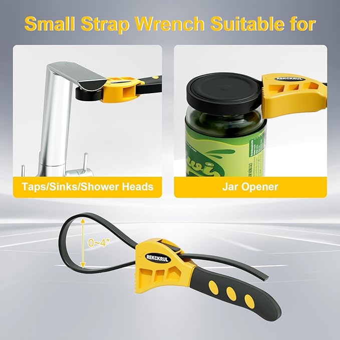 REKCKRUL 2 PCS Heavy-Duty Strap Wrench Set Upgrade ??4" to 6" Diameter Adjustable Oil Filter Wrench, Reinforced Rubber - Jar Opener, Plumbing Tool for Shower Heads, Water Filters, Pipes