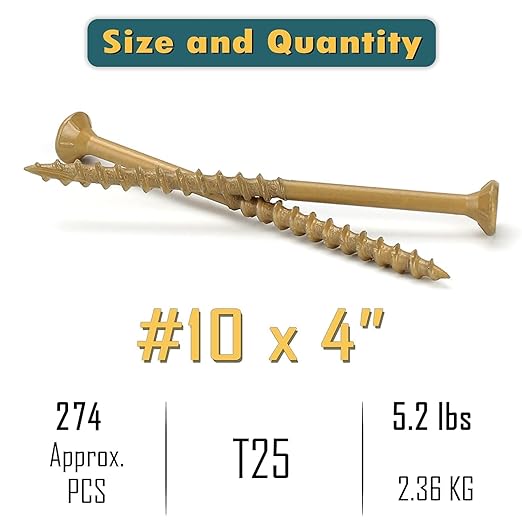WELLOCKS Deck Screws, Wood Screws, Tan, Superior Rust Resistant, Epoxy Coated, Above 1000 Hour Salt Spray Coating T25 Torx Star Bit Included for Outdoor Wood Fence (5.2LBS Tan, #10횞4")