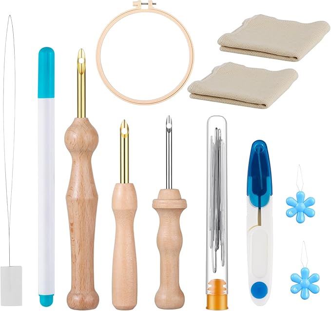 Cheloment Punch Needle Tool with Embroidery Hoop, Adjustable Punch Needle Kit for Adults Beginner, Hand Sewing Lover