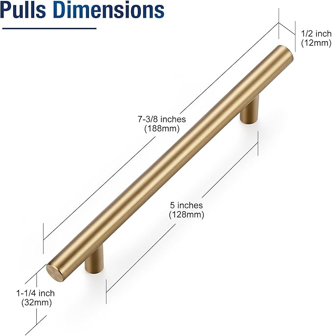 JOY DECOR 20 Pack Champagne Bronze Cabinet Pulls ??7-3/8 Inch Length, 5 Inch (128mm) Hole Center ??Stainless Steel Kitchen Cabinet Handles for Drawer and Cupboard