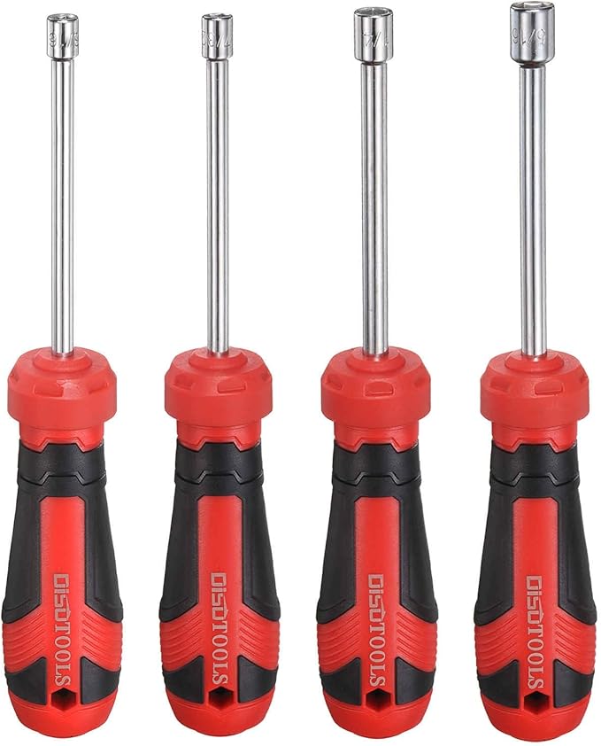 HARFINGTON 4 Pcs SAE Nut Driver 3/16" / 7/32" / 1/4" / 5/16" CR-V Non-Magnetic Tip Hollow Shafts Hex Socket Screwdriver with Anti-Slip Handle for Automobile Repair Bit Driver
