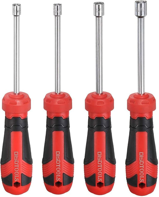 HARFINGTON 4 Pcs SAE Nut Driver 3/16" / 7/32" / 1/4" / 5/16" CR-V Non-Magnetic Tip Hollow Shafts Hex Socket Screwdriver with Anti-Slip Handle for Automobile Repair Bit Driver