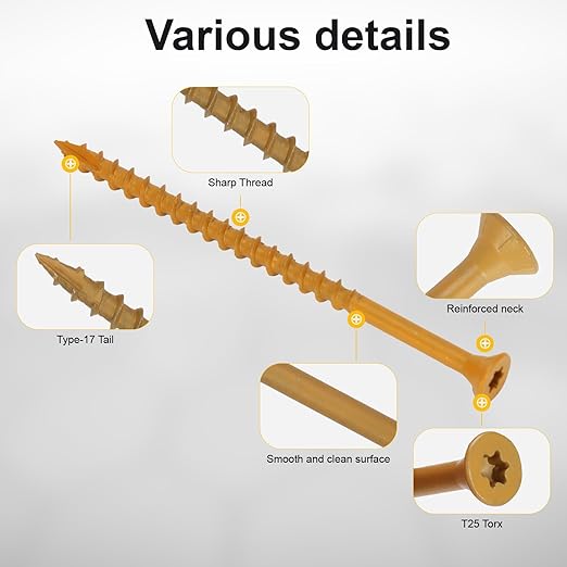 Wood Screws #10 x 3-1/2?쇺? T25 Star Torx Drive Flat Head Deck Screws, Tan, 58Pcs (1lb)