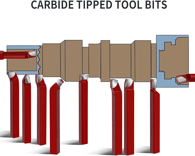11 Pc 5/16" Carbide Tip Tipped Cutter Tool,Metal Lathe Cutting Tools,Lathe Tools Metal Cutting for Metal Lathe Turning, Boring, and Chamfering