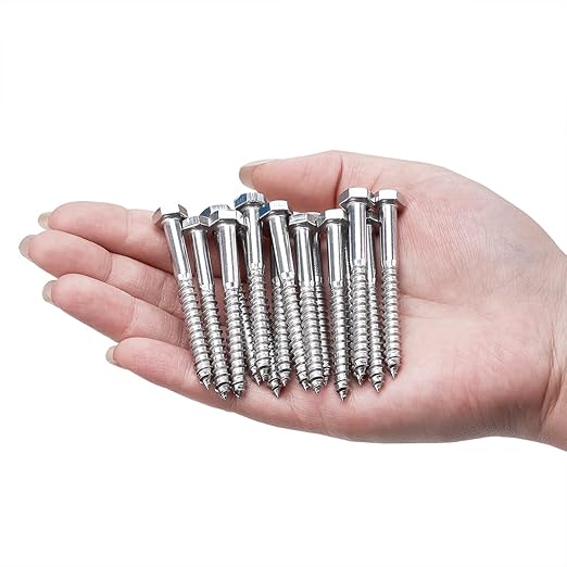 25 Pcs M6x2.36 Inch Heavy Duty Lag Screws 304 Stainless Steel 18-8 Hex Head Wood Screws for Heavy Duty Furniture Assembly Wardrobe FramesSolid Wood Storage Cabinets