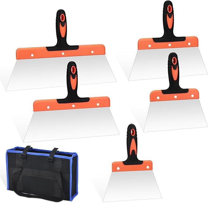 6 Piece Drywall Hand Tool Kit,Drywall Knife Set,5 Pack 14In,12In,10In,8In,6In Putty Knife,Storage Bags