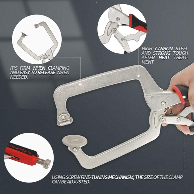 Monster & Master 15" C clamp Locking Pliers with Swivel Pads, Face Clamp for Woodworking, Welding and Pocket Hole Joinery, 2-Piece,