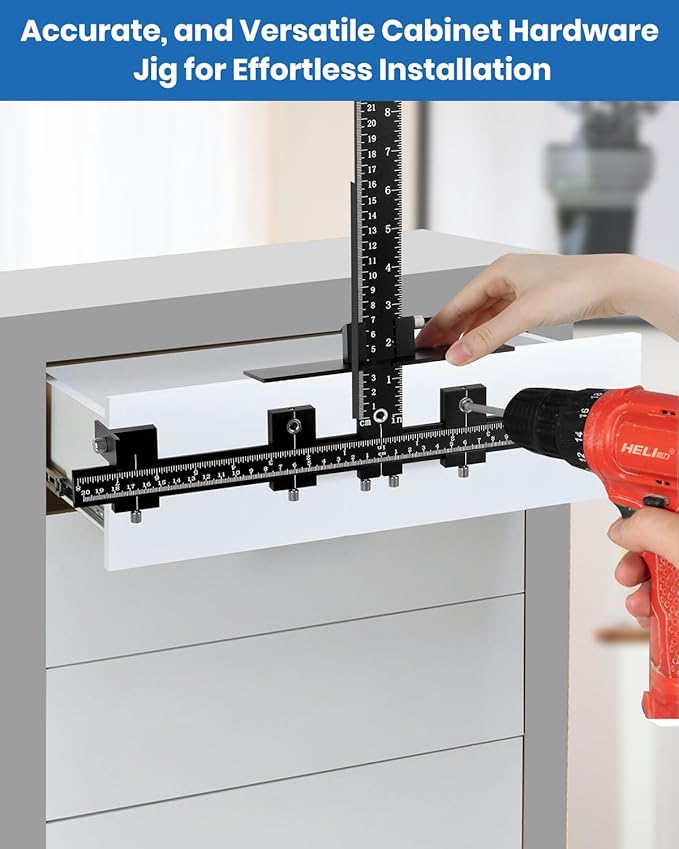 New Cabinet Hardware Jig Tool Set - Aluminum Alloy Cabinet Handle Jig ??With Automatic Center Punch, Cabinet Jig 14-Piece - Adjustable Drill Guide for Cabinet Installing/Drawer Knobs - Door Pulls