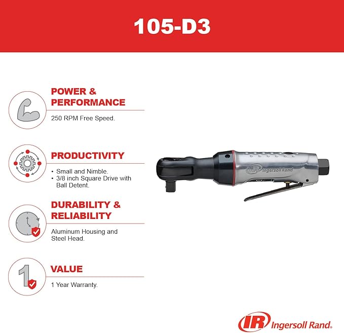 Ingersoll Rand 105-D3 3/8" Air Ratchet, 3/8" Drive