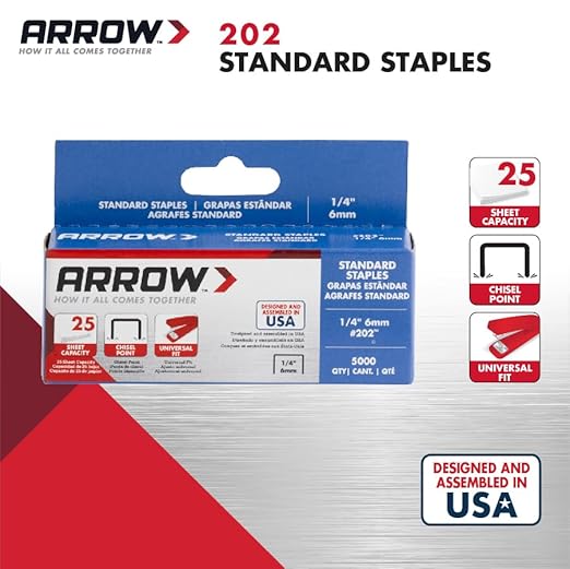 Arrow 202 1/4-Inch Length Galvanized Steel Staples for Desktop Staplers only; Office Supplies for Desk Staplers for Business, Classroom Supplies, Home Office, and Craft Use, 5000-Pack