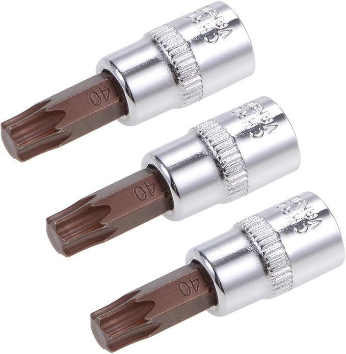 uxcell 3pcs 1/4" Drive x T40 Torx Bit Socket, S2 Steel Bits CR-V Sockets 38mm Length Use with Ratchet Wrench, Slide Bar, Extension Rod