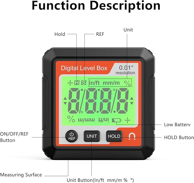 Abizarch Digital Angle Finder Magnetic Angle Gauge LCD Digital Level tool Protractor Inclinometer Level Box Backlit Portable Angle Measurement Tool Battery Operated (black+white) (Black+Red)