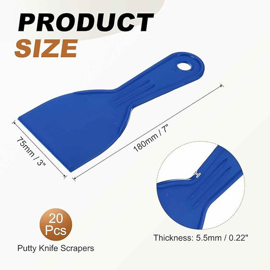 HARFINGTON 20pcs Putty Knife Scraper 3" Width Flexible Plastic Putty Knife Paint Scraper Tool for Taping Drywall Spreading Painting Wall Scratching Blue