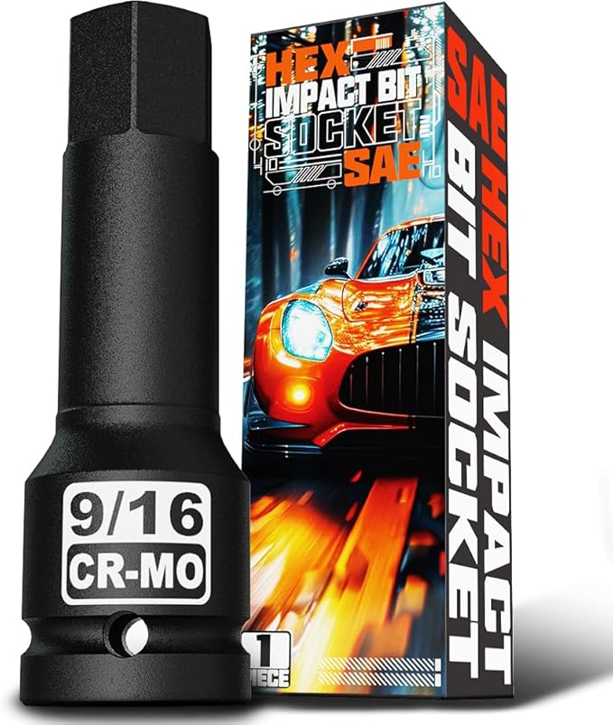 1/2" Drive H9/16-Inch Impact Hex Bit Socket, SAE Allen Bit Socket, Cr-Mo Steel, Removing Loosening Hexagon Bolts