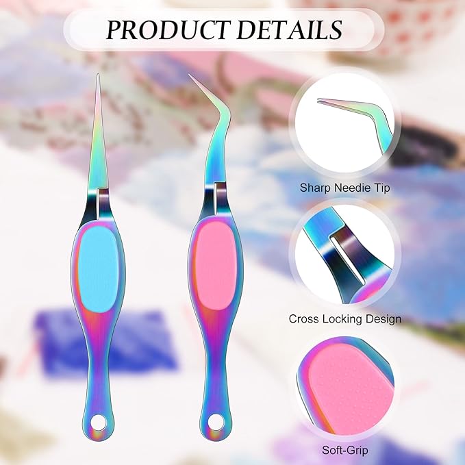 Chumia Reverse Tweezers Craft Crossing Lock Tweezers Reverse Grip Precision Curved Bent Straight Fine Tip for Craft Jewelry Beading Electronic Laboratory Work(Multi-color)