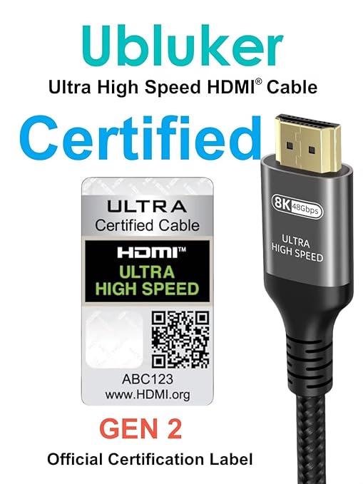 10K 8K 4K HDMI Cable 48Gbps 15 FT, Certified Ultra High Speed HDMI짰 Cable 4K 240Hz 144Hz 120Hz 8K60Hz 0.01ms HDR10+ eARC HDCP2.3 Netflix Roku TV PC Monitor Projector PS5 Xbox