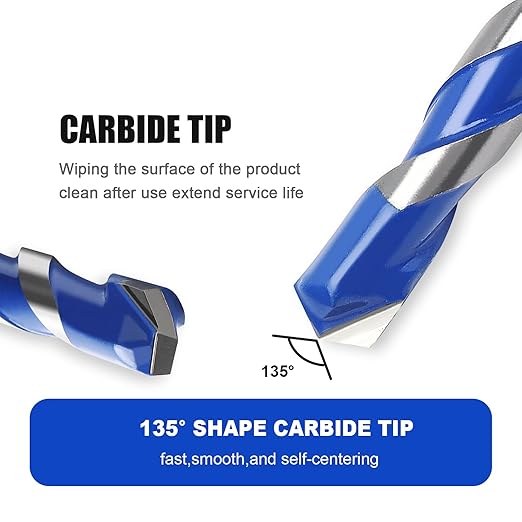 5 Pack 1/8 inch Masonry Drill Bit Set,Concrete Drill Bit Set with Hex Shank,Carbide Tip Drill Bits for Concrete, Cement, Tile,Brick, Plastic and Ceramic (1/8"竊? Pcs竊?