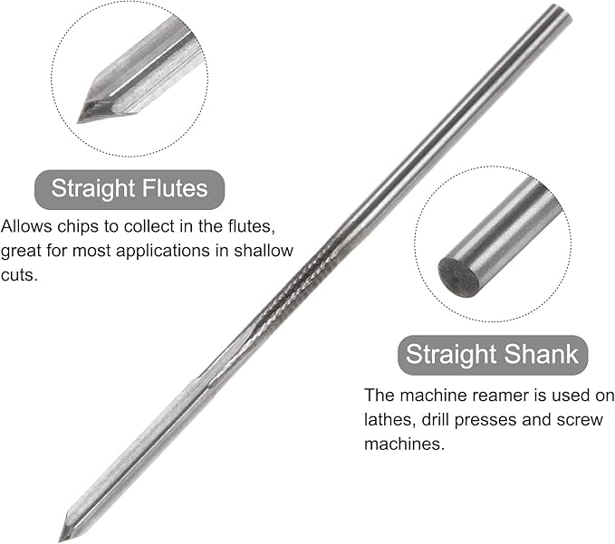 uxcell Chucking Reamers, 1.9mm H7 Metric Machine Reamer Drill Bit for Metal Wood Hole Reaming, Straight Flute High Speed Steel Tool